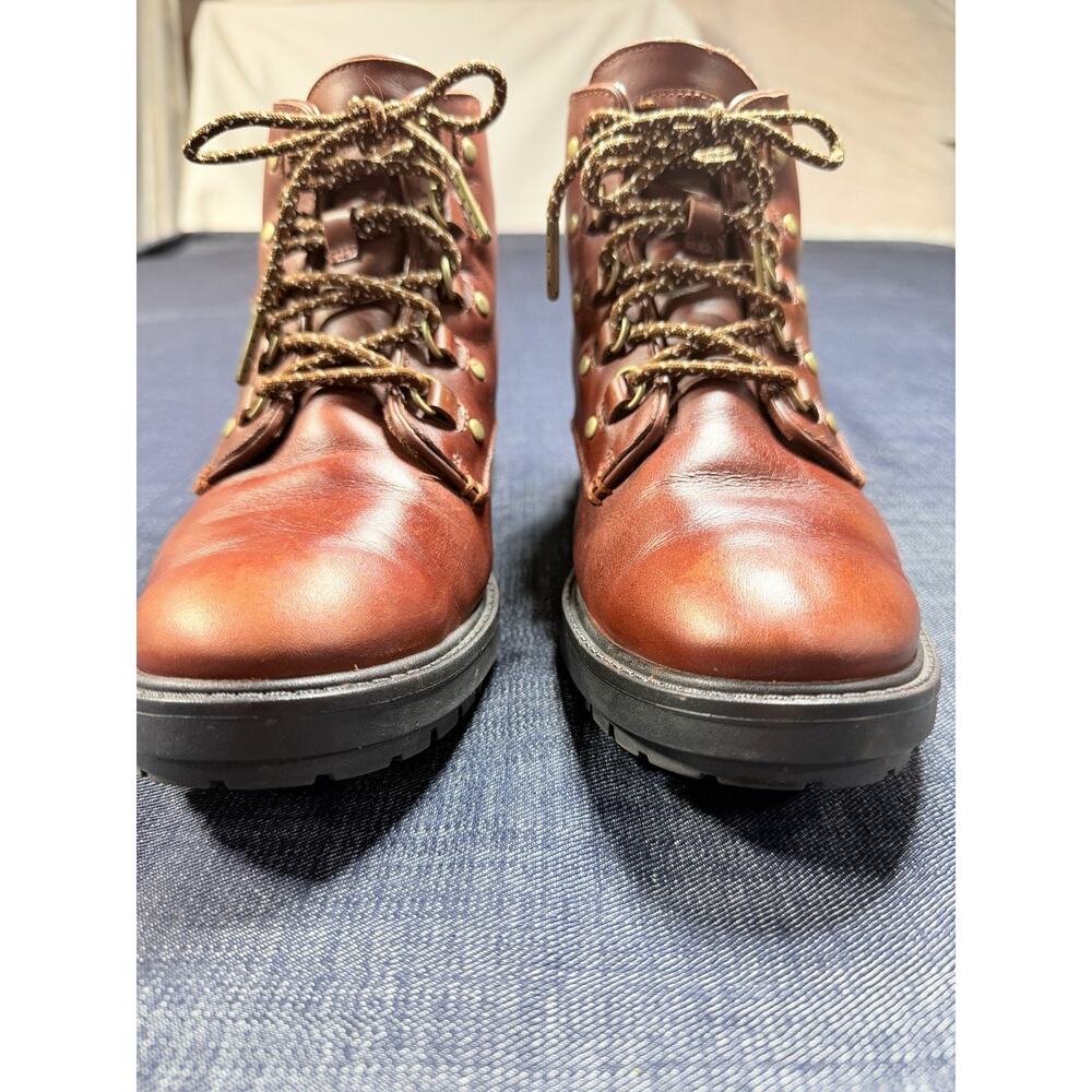 Cole Haan Grand OS Waterproof Leather Combat Boot Lug Sole Cognac Tan Hike 9.5 B - Picture 4 of 14